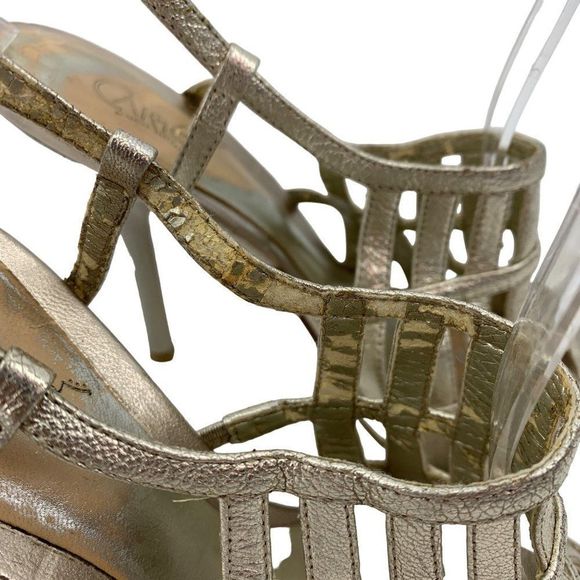 Carlos Santana Metallic Cage Heels Womens Size 7.5 Leather Buckle Open Toe 2318 - Picture 2 of 11